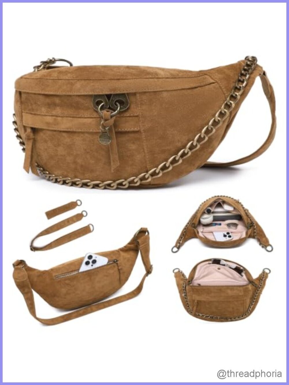 Anti Pickpocket Crossbody Bag with RFID & Glasses Pockets, Vegan Suede,
